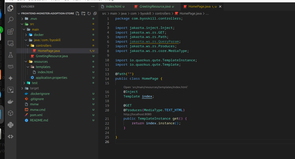 Quarkus : création de la home page